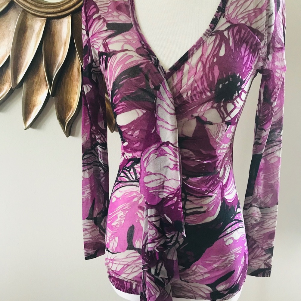 Karen Kane top purple tropical print M
